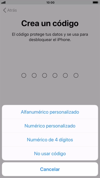 Sigue las indicaciones de la pantalla para activar el uso del código de seguridad o pulsa No usar código.