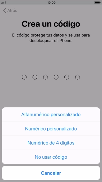 Sigue las indicaciones de la pantalla para activar el uso del código de seguridad o pulsa No usar código.