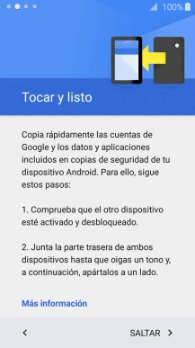 Puedes transferir el contenido de otro teléfono cuando activas tu teléfono por primera vez y cuando lo has restablecido. Cuando aparezca en la pantalla del teléfono esta imagen, ya está listo para la transmisión del contenido del otro teléfono.