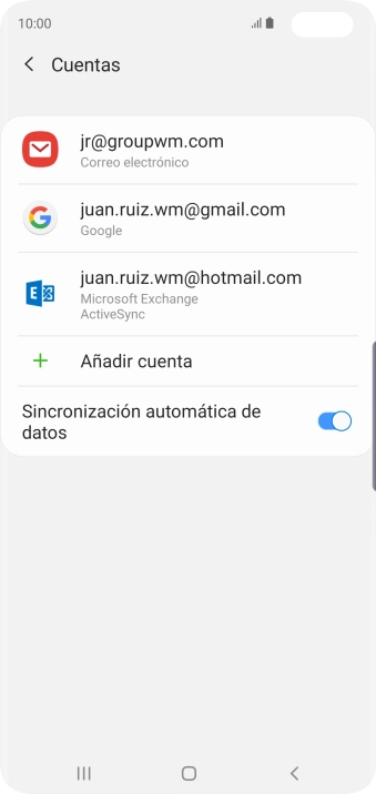 Si aparece en la pantalla esta imagen, tu cuenta de correo electrónico ha sido reconocida y configurada automáticamente. Sigue las indicaciones de la pantalla para introducir más información y terminar la configuración.