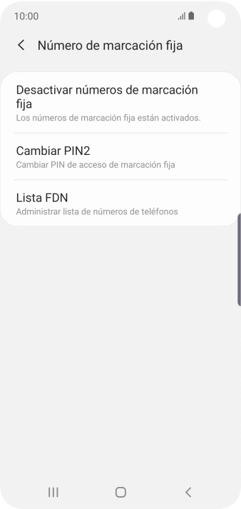 Pulsa Desactivar números de marcación fija.