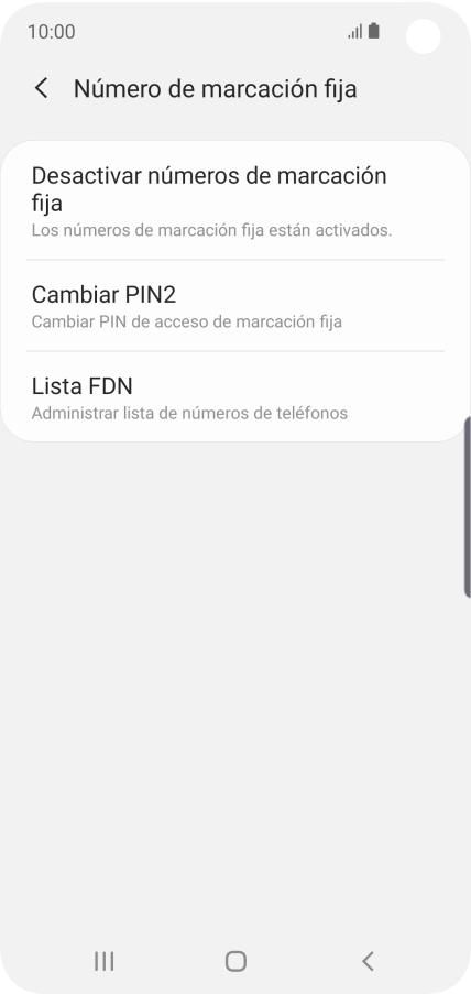 Pulsa Desactivar números de marcación fija.