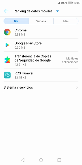 El consumo de datos por cada aplicación aparece bajo el nombre de la aplicación.