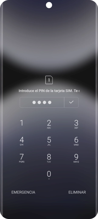 Si es necesario desbloquear la tarjeta SIM, introduce el código PIN y pulsa el icono de aceptar.