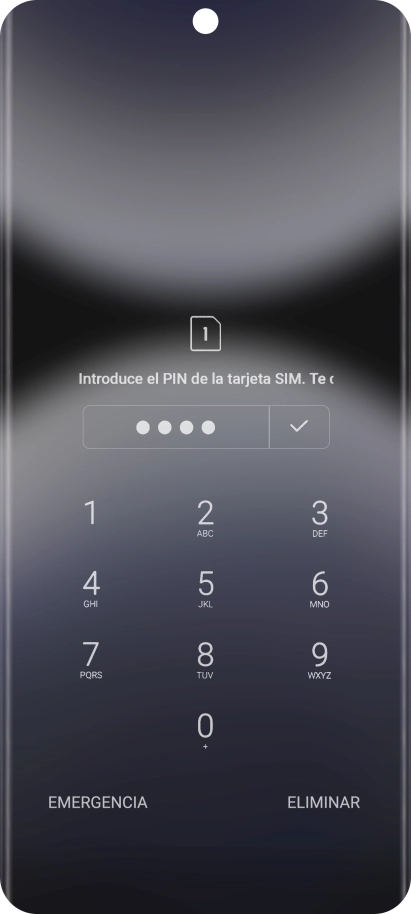 Si es necesario desbloquear la tarjeta SIM, introduce el código PIN y pulsa el icono de aceptar.