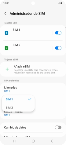 Pulsa la tarjeta SIM deseada.