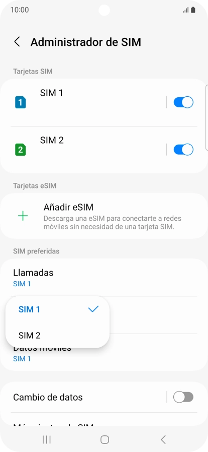 Pulsa la tarjeta SIM deseada.