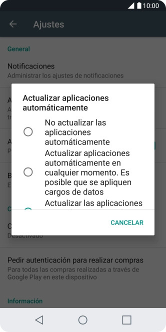 Para desactivar la actualización automática de apps, pulsa No actualizar las aplicaciones automáticamente.