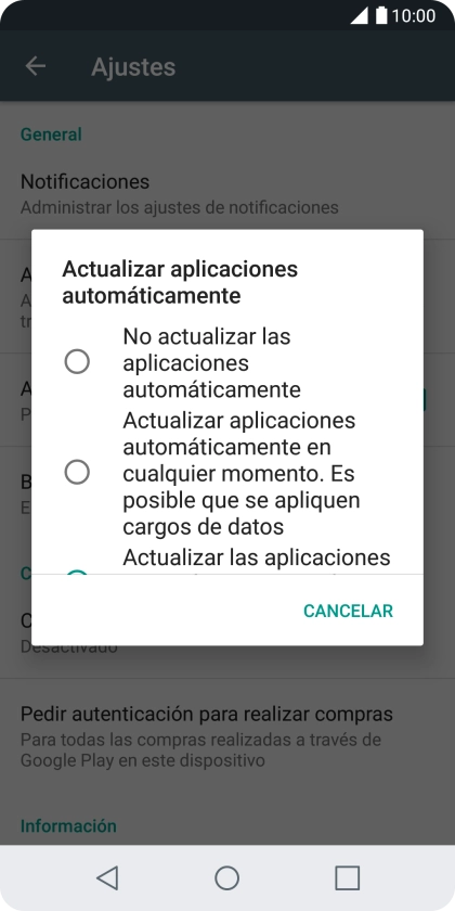 Para desactivar la actualización automática de apps, pulsa No actualizar las aplicaciones automáticamente.