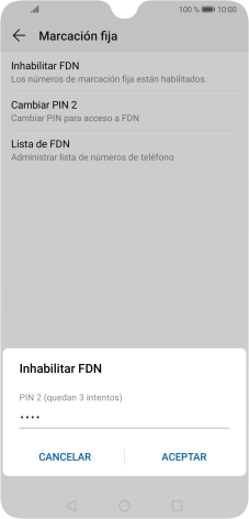Introduce el código PIN2 y pulsa ACEPTAR.