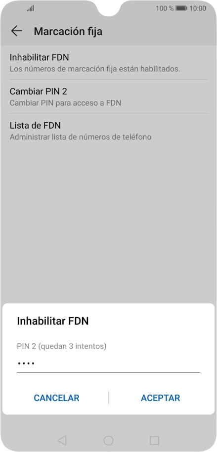Introduce el código PIN2 y pulsa ACEPTAR.