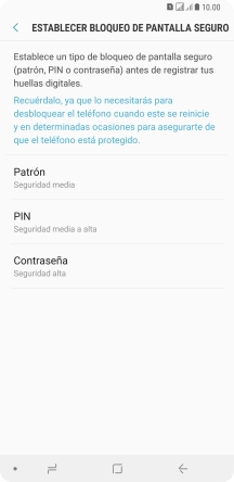 Pulsa el código de seguridad deseado y sigue las indicaciones de la pantalla para crear un código de seguridad del teléfono adicional.