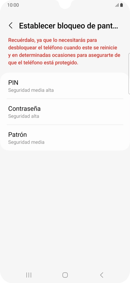 Pulsa el código de seguridad deseado y sigue las indicaciones de la pantalla para crear un código de seguridad del teléfono adicional.