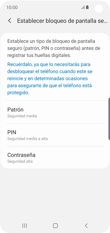Pulsa el código de seguridad deseado y sigue las indicaciones de la pantalla para crear un código de seguridad del teléfono adicional.