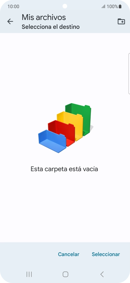 Si deseas crear una nueva carpeta, pulsa el icono de nueva carpeta y sigue las indicaciones de la pantalla para crearla.