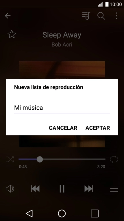 Introduce el nombre deseado de la lista de reproducción y pulsa ACEPTAR.