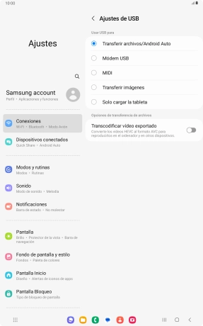 Pulsa Transferir archivos/Android Auto.