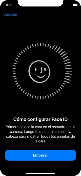 Pulsa Empezar y sigue las indicaciones de la pantalla para crear un código de seguridad con la función de reconocimiento facial (Face ID).