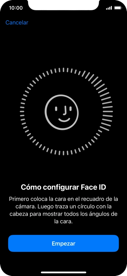 Pulsa Empezar y sigue las indicaciones de la pantalla para crear un código de seguridad con la función de reconocimiento facial (Face ID).