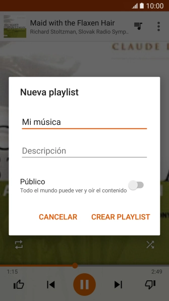 Introduce el nombre deseado de la lista de reproducción y pulsa CREAR PLAYLIST.
