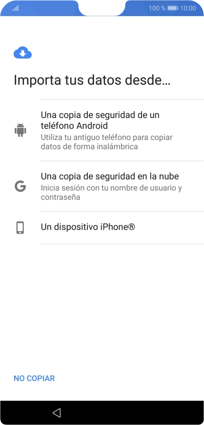 Pulsa la opción deseada y sigue las indicaciones de la pantalla para transferir contenido desde el otro teléfono y finalizar la activación de tu teléfono.