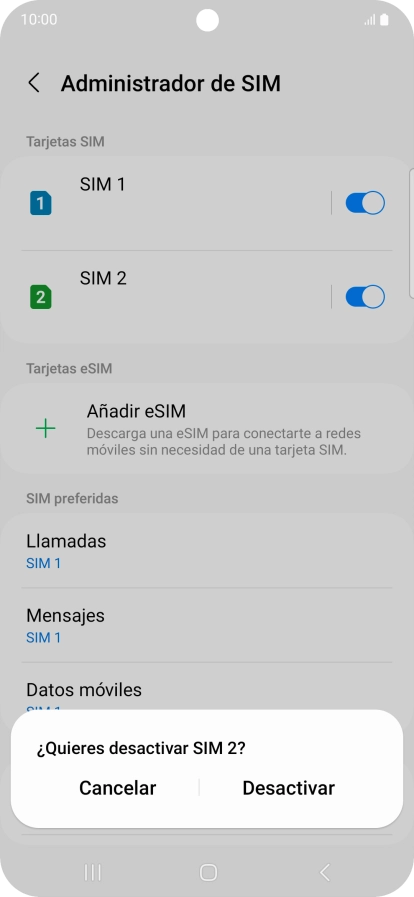 Si desactivas la tarjeta SIM, pulsa Desactivar.