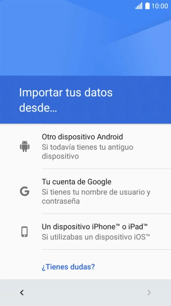 Pulsa la opción deseada y sigue las indicaciones de la pantalla para transferir contenido desde el otro teléfono y finalizar la activación de tu teléfono.