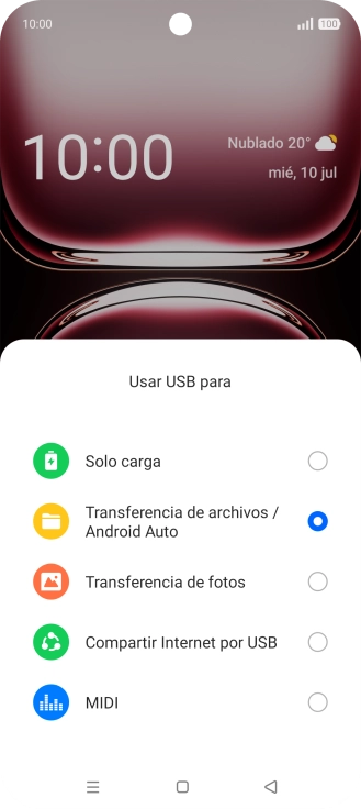 Pulsa Transferencia de archivos / Android Auto.