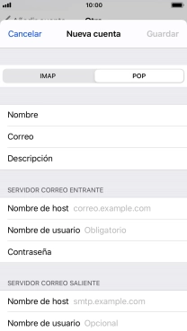 Pulsa Nombre de host e introduce el nombre del servidor de correo de entrada de tu proveedor de correo electrónico.