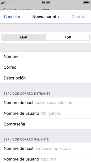 Pulsa Nombre de host e introduce el nombre del servidor de correo de entrada de tu proveedor de correo electrónico.
