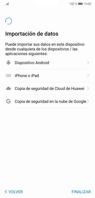 Puedes transferir el contenido de otro teléfono cuando activas tu teléfono por primera vez y cuando lo has restablecido. Cuando aparezca en la pantalla del teléfono esta imagen, ya está listo para la transmisión del contenido del otro teléfono.
