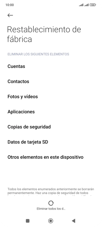 Pulsa Eliminar todos los d....