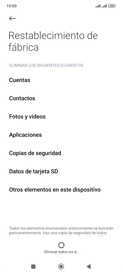 Pulsa Eliminar todos los d....