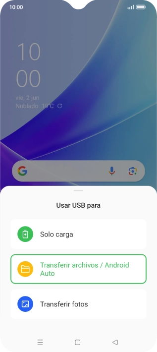 Pulsa Transferir archivos / Android Auto.