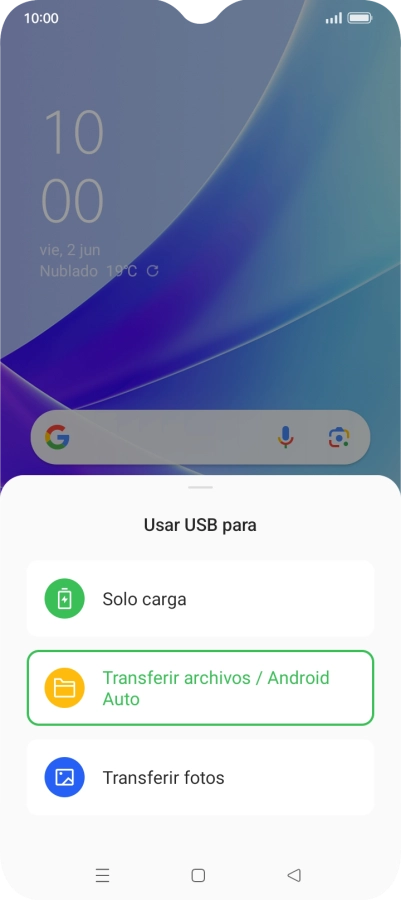 Pulsa Transferir archivos / Android Auto.