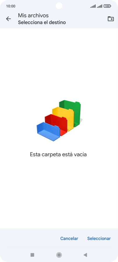 Si deseas crear una nueva carpeta, pulsa el icono de nueva carpeta y sigue las indicaciones de la pantalla para crearla.