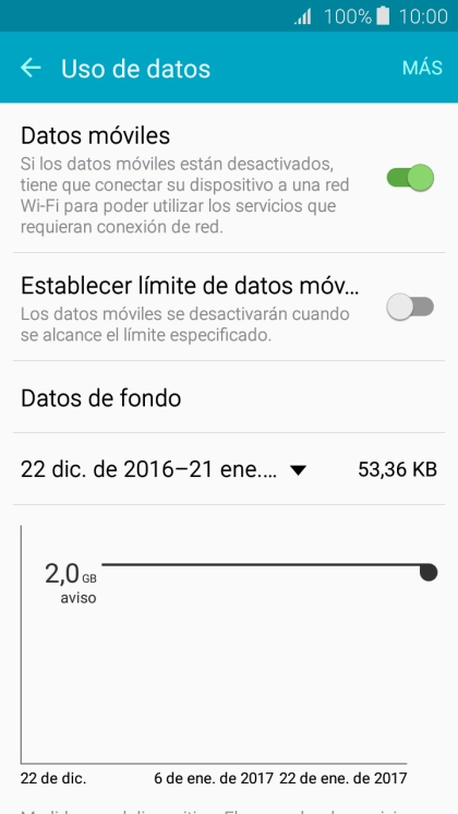 Pulsa Datos móviles para activar o desactivar la función.