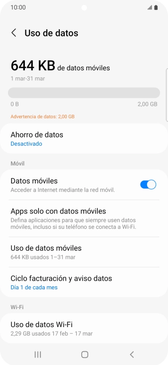 El consumo total de datos se visualiza ahora en la pantalla.