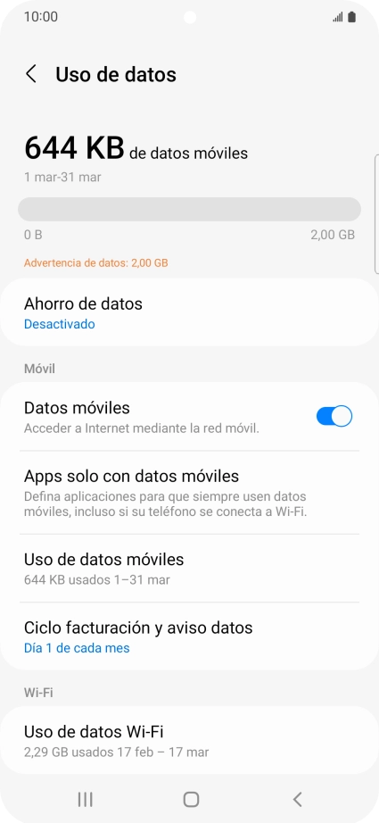 El consumo total de datos se visualiza ahora en la pantalla.