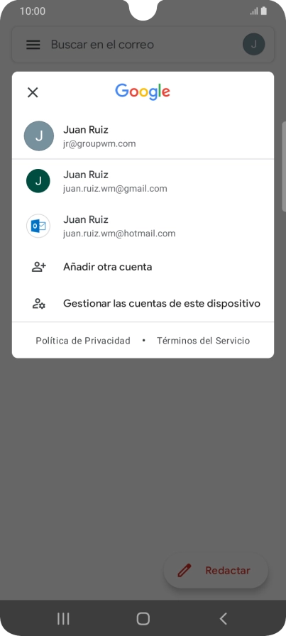 Pulsa la cuenta de correo electrónico deseada.