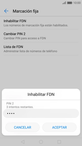 Introduce el código PIN2 y pulsa ACEPTAR.
