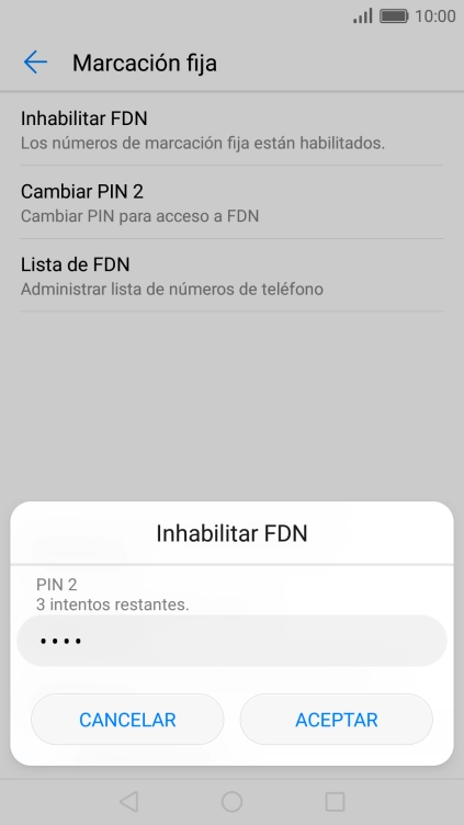 Introduce el código PIN2 y pulsa ACEPTAR.