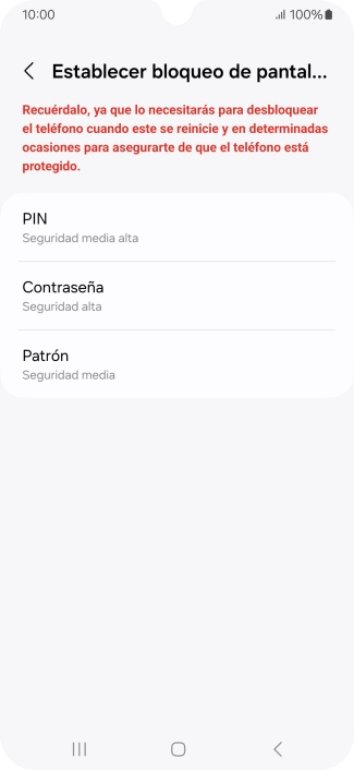 Pulsa el código de seguridad deseado y sigue las indicaciones de la pantalla para crear un código de seguridad del teléfono adicional.