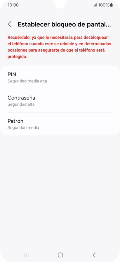 Pulsa el código de seguridad deseado y sigue las indicaciones de la pantalla para crear un código de seguridad del teléfono adicional.