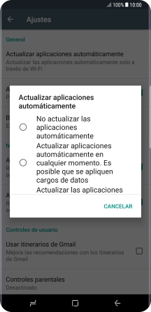 Pulsa No actualizar las aplicaciones automáticamente para desactivar la función.