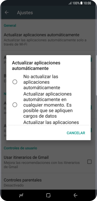 Pulsa No actualizar las aplicaciones automáticamente para desactivar la función.