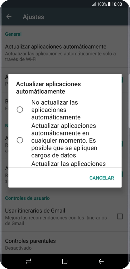 Pulsa No actualizar las aplicaciones automáticamente para desactivar la función.