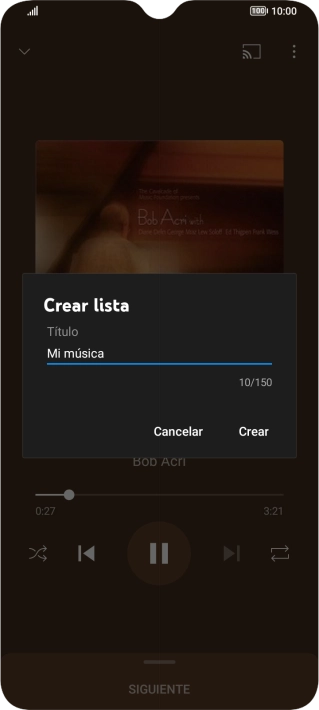 Introduce el nombre deseado de la lista de reproducción y pulsa Crear.