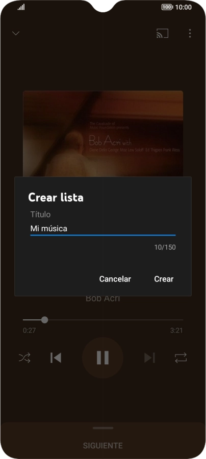 Introduce el nombre deseado de la lista de reproducción y pulsa Crear.