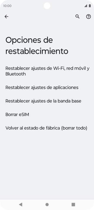 Pulsa Volver al estado de fábrica (borrar todo).